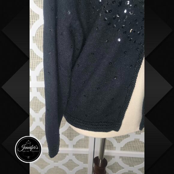 Cécile Bermuda Vintage Black Lambswool Angora Sequin Beaded Cardigan Size 12 - Picture 8 of 16